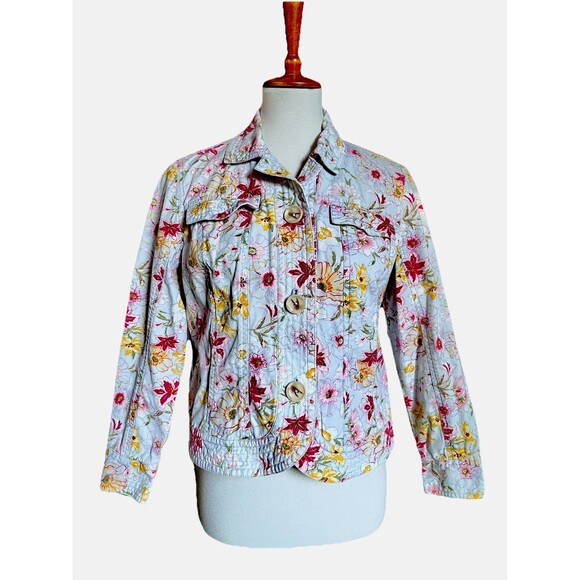 Talbots Floral Quilted Jacket Women Cotton Button Front P10 EUC - Picture 1 of 15
